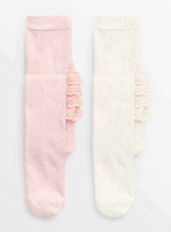 Pink & White Frill Tights 2 Pack 0-6 months